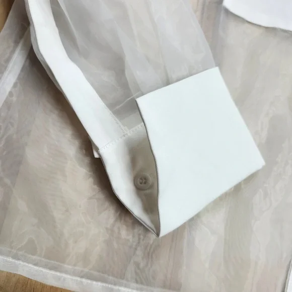 COMMENSE Sheer Button Down Top Blouse White XS - Picture 4 of 9